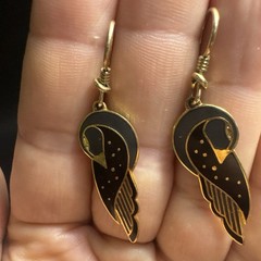Laurel Burch Vintage Earrings Kuchulu Bird Grey Black French Wires Boho