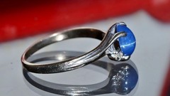 10k w/gold sz 5 ring 1.00ct lab created blue star sapphire diamond 1.72gr N3505