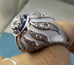 Art DECO Rising Sun 14k Gold 2.2 to 2.60TCW(.99 to 1.10ct Center SI3/I1-H) Ring
