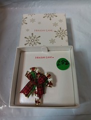 Holiday Lane gold-tone candy cane brooch pin,