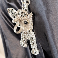 🐘Juliana D&E Lucky Elephant Puppet Necklace – Vtg Silver Filigree Book Piece