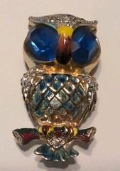 Vintage Enamel Rhinestone Owl Fur Dress