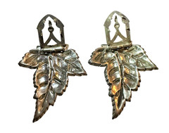 Vintage Coro Duette Leaves Convertible Brooch Pin Silver Clear Rhinestone Pin