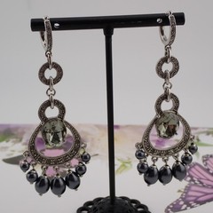Vintage Monet Simulated Pearl Gray Crystal Silver Tone Pierced Dangle Earrings