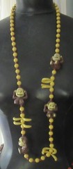 Vintage Plastic Monkey and Bananas Yellow Bead Necklace No Clasp Fun Funky 40″