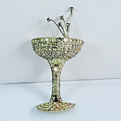 Vintage DORTHY BAUER Brooch Rhinestone Celebration Champagne Glass READ TEXT