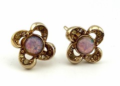 Vintage Anthony Pink Faux Opal Crystal Flower Necklace & Screw Back Earrings Set