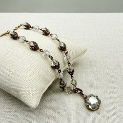 Vintage Catherine Popesco Crystal Bead Drop Necklace Antiqued Gold Tone 18″