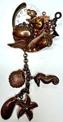Steampunk Frog Brooch Pin Watch Face Starfish Nautical Dangle Bronze Maximal Art