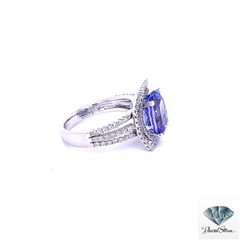 1.00 CT Oval Tanzanite Faceted Cluster Ring in 14kt White Gold