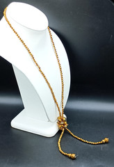Vintage Lariat Tassel Necklace Beaded Gold Tone Faceted Bicone Sparkle Bow 29″