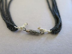 Necklace Red Gray Black 2mm Beads with Porcupine Quills 26 inch [1919]