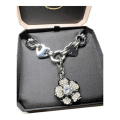 Vintage Rare Juicy Couture Chain Necklace Dangling Flower Rhinestones