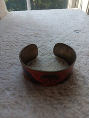 Copper Enamel Indian Bracelet With Floral Design