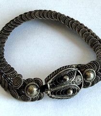 Antique Sterling Silver Snake Bracelet Double Row Circular Coil Links & Filigree