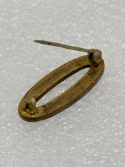 Antique Edwardian Era Sash Collar Lace Pin Open Oval Cobalt Enamel Brass C Clasp