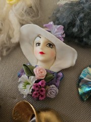 VTG LOT Of 10 LADIES Face & Body PINS/Brooches Framed In Shadow Box 11.75″x 9.5