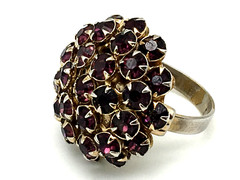Vintage Purple Rhinestones Round Domed GoldTone Adjustable Ring Size 6.5