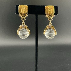 Vtg Liz Claiborne Earrings GoldT Faceted Crystal Dangle Bead Rhinestones 2” Chic