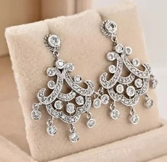 Beautiful Art Deco Style Round Lab Created Diamond 925 Silver Birthday Earrings