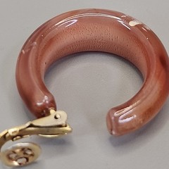 Vintage Hoop Clip On Earrings Speckled Acrylic Brown 1″