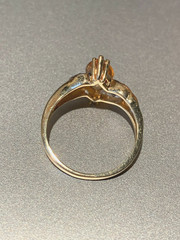 VINTAGE SOLID 14K YELLOW GOLD MARQUISE NAVETTE GOLDEN HONEY CITRINE DIAMOND RING