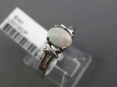 ESTATE .34CT DIAMOND & AAA OPAL 14KT WHITE GOLD 3D OVAL X LOVE FRIENDSHIP RING