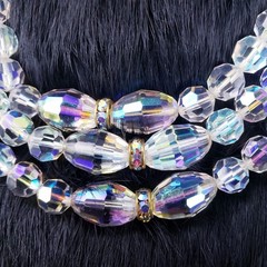 Vintage 1950s 3 Strand Aurora Borealis AB Necklace Choker Alice Caviness