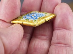 Antique hand painted porcelain brooch jewelry pin lot blue flower C clasp 2 1/4″