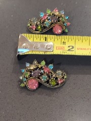 Vintage Signed 1951 Hollycraft Rhinestone Earrings Paisley READ K126