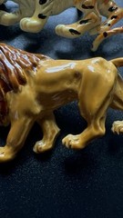 Lind Gal Lion & Tiger Brooches Lot Of 2 Orange Stripes Enamel Figural Pins Vtg