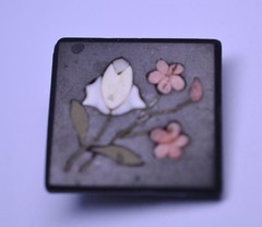 ANTIQUE SMALL 7/8 INCH SQUARE PIETRA DURA FLOWER PIN – AS IS