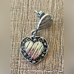 Vintage women’s metal dark grey and silver color heart and stripes earrings