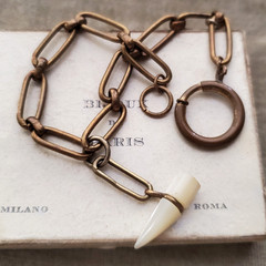 Antique Victorian Carved Horn Watch Chain Cornucopia Fob Charm Bracelet
