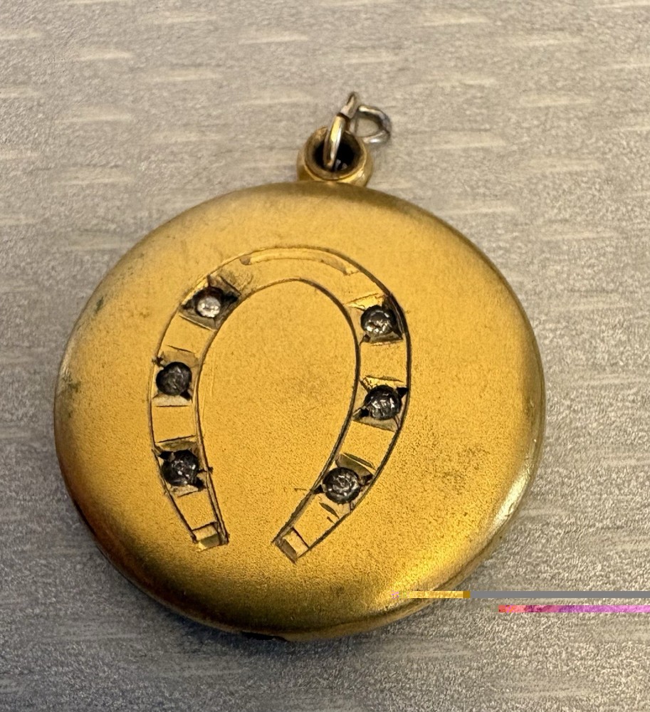 Victorian Antique Gold Filled Pendant Fob Charm Paste Rhinestone Horseshoe 1″ GF