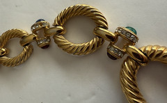 Vintage Givenchy Necklace Oval Link Rhinestone & Color Cabochon Gold Tone READ