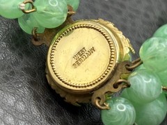 West Germany Double Strand Green Bead Necklace Gold Tone Marbled Box Clasp