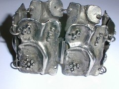 WILD- BRUTALIST- WIDE & HEAVY SILVER PLATED ABSTRACT BRACELET- 7 1/4″ LONG!
