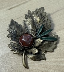 Vintage Lot – 3 Stamped Mixed Metals Brass Leaf Moon Stone – Silver Forrest Pins