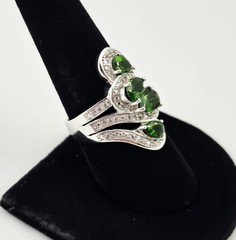 Sterling Silver 925 Green Gemstone Swirl Wave Pear Oval Cluster Ring Size 8 – 7g
