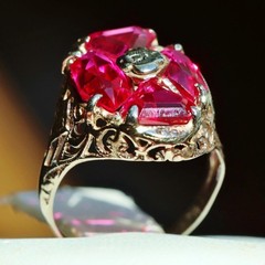 14k white gold ring 2.50ct lab created ruby sz 3.5 antique handmade 2.33gr N3331