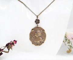Brass Cameo Maiden Necklace, Art Nouveau Romantic Handmade Victorian Jewelry