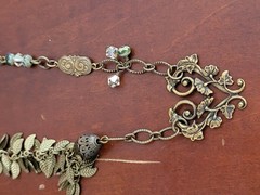 Signed JRD Brass Art Nouveau Necklace Ivy Heart Leaf Cascade Twig Toggle Boho