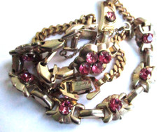 Barclay Set of Pink Crystal and Gold Tone Choker Necklace and Bracelet Vintage
