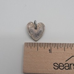 Vintage Heart Pendant Repousse Floral Blue Rhinestone Silver Tone Puffy Charm