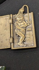 Vintage Hinged Rectangle Book-Form Brooch Pin Gold Color Signed CJ Art