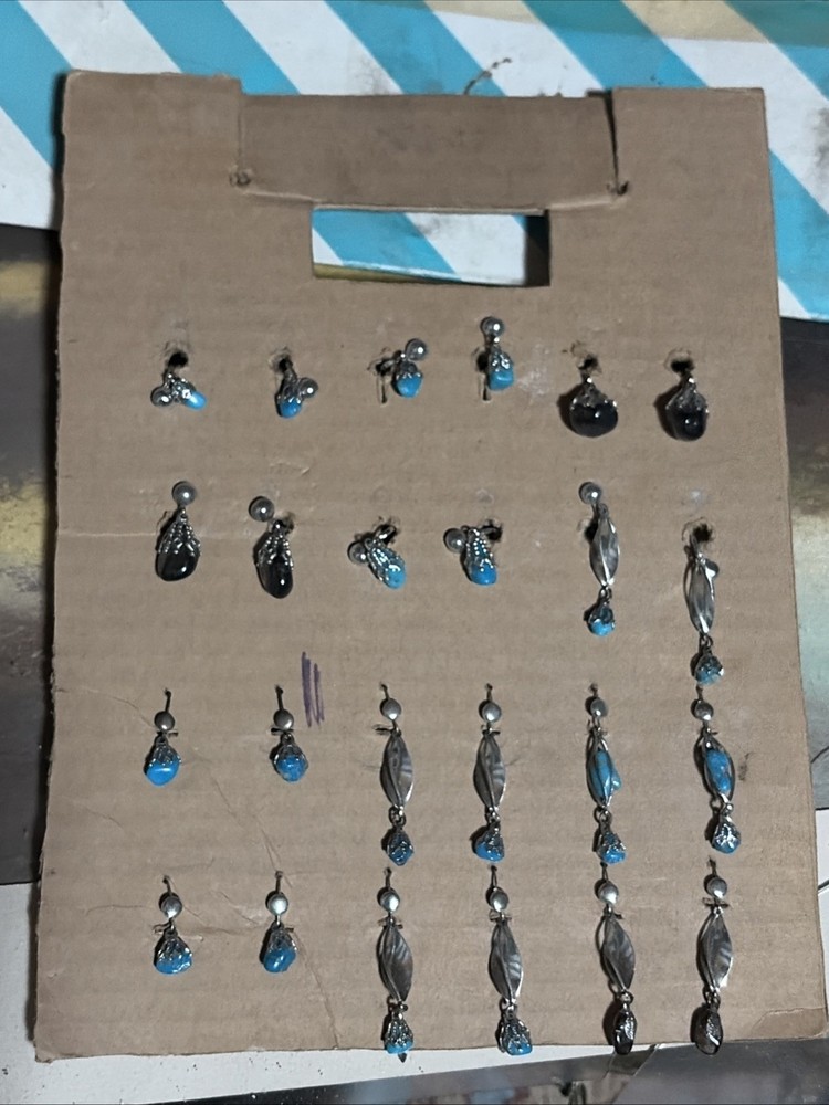 Lot Of 12 Vintage 1950’s Southwestern Turquoise Earrings From General Store NOS