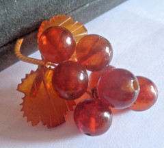 Vintage Grapes & Leaves BALTIC AMBER Russia Pin Brooch