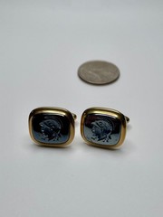 Vintage Speidel Roman Soldier Warrior Black Glass Intaglio Cufflinks Gold Tone