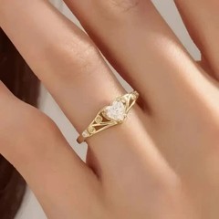 Art Deco Style Heart Cut Lab Created Diamond 14k Gold FN Engagement Women’s Ring